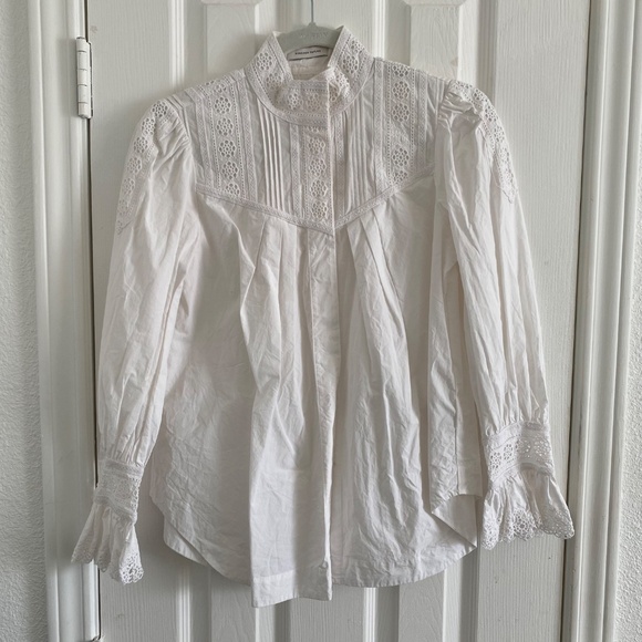Rebecca Taylor Poplin Lace Trim Top - Picture 5 of 12